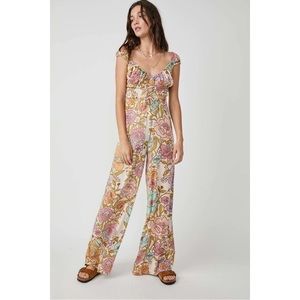 Free People Rolling Hills Jumpsuit Wide Leg Floral NWT size small